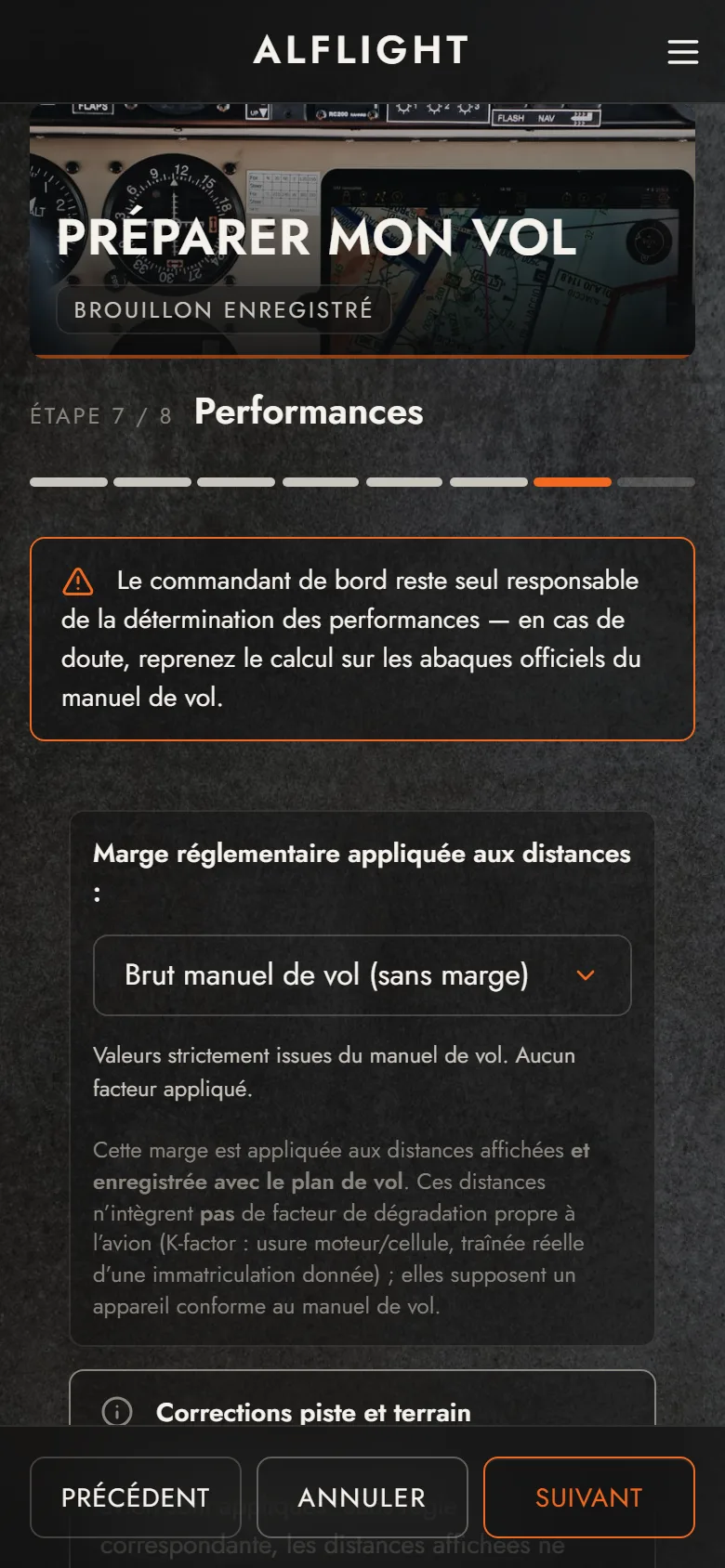 Écran performances de décollage et d'atterrissage